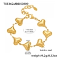 Detail view of 18k gold plated stainless steel bracelet with hollow heart charms - Hollow Heart Bracelet (TXE362) / Gold Heart Bracelet (16+5cm)