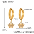 Maßangaben für 18k vergoldete Edelstahl U-Form Kronenohrringe mit Zirkon-Besatz - Gold Glatte Oberfläche Krone Stil (Q021)