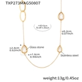 Long stainless steel chain necklace with golden water drop glass stone pendant details - Gold (White Drop)