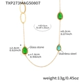 Gold stainless steel long necklace with three green glass teardrop pendants - Gold (Green Drop)