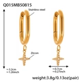 Détail de boucles d'oreilles dorées en acier inoxydable avec étoiles en zircon et mesures - Boucles d'Oreilles en U Dorées Avec Pendentif Étoile (Q015)