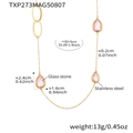 Long stainless steel necklace with pink teardrop glass stones and gold chain links - Gold (Pink Drop)