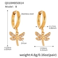 Detaillierte Maße der Libellenohrringe aus Edelstahl mit Zirkonia-Besatz - Gold Glatte Oberfläche Libelle Ohrringe (Q018-B)