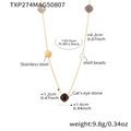 Long stainless steel necklace with cat eye stones and shell beads in golden finish - Black (TXP274)