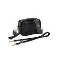 Chic black camera bag with V-quilted stitching, leather tassel, and patterned strap - Black