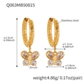 Boucles d'oreilles papillon en acier inoxydable doré 18k avec pierres de zircon - Q063-Boucles d'oreilles Papillon Doré Zircon