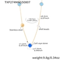 Long stainless steel necklace with blue cat eye stone and shell beads pendant - Mixed Blue (TXP274)
