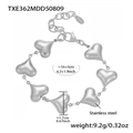 Polished silver stainless steel bracelet featuring hollow heart links and extension chain - Hollow Heart Bracelet (TXE362) / Steel Color Heart Bracelet (16+5cm)