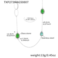 Collana lunga in acciaio inossidabile con pendente in vetro verde a forma di pera - Goccia Verde Argento