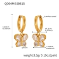 Boucles d'oreilles créoles papillon en acier inoxydable doré avec cristaux de zircon - Q064-Boucles d'oreilles Papillon Doré Zircon
