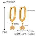 U-förmige Edelstahlohrringe in Gold mit Zirkonia-Kronenanhängern und Abmessungen - Gold U-Form Krone Stil (Q024)