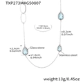 Collana lunga in acciaio con gocce di vetro blu e specifiche tecniche sulle dimensioni - Goccia Blu Argento