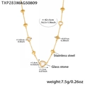 Gold stainless steel necklace featuring faceted glass stone heart pendants and solid charms - Gold White Heart Glass Stone