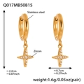 Boucles d'oreilles croix en acier inoxydable plaqué or 18k avec zircons 5A - Boucles d'Oreilles Pendentif Étoile à Quatre Branches Dorées (Q017)