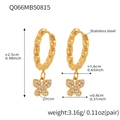 Créoles torsadées en acier doré avec pendentif papillon en zircon et dimensions - Q066-Boucles d'oreilles Papillon Doré Zircon