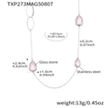 Collana in acciaio inossidabile con ciondolo a goccia in vetro rosa e dettagli misura - Goccia Rosa Argento