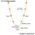 18k gold plated stainless steel heart necklace with light blue glass stone detail - Gold Blue Heart Glass Stone