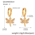 Libellen-Ohrringe in Gold mit Zirkonia-Mikroinlay aus robustem Edelstahl-Material - Gold Kleine Libelle Creolen (Q018-C)