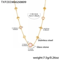 Golden stainless steel heart necklace with pink faceted glass stone pendant - Gold Pink Heart Glass Stone