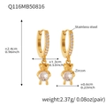 Golden stainless steel bear earrings with 5A cubic zirconia and size dimensions - Rhinestone Hoop Bear Style (Q116) / Gold