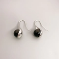 Elegant silver-tone brass drop earrings featuring round black onyx and hook design - Platinum + Black Agate