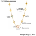 Collier en acier inoxydable doré avec des pierres en verre en forme de cœur multicolores - Or Multicolore Cœur Pierre de Verre