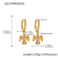 18k gold plated stainless steel angel earrings with zircon, size 2.5cm height - Textured Hoop Style (Q127)