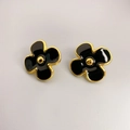 Boucles d'oreilles fleurs plaquées or 18K avec émail noir et tiges en argent S925 chic - Noir