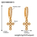 Boucles d'oreilles croix en acier inoxydable plaqué or 18k avec zircon 5A étincelant - Boucles d'Oreilles Huggies Croix Zircon Or (Q031)