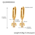 Golden stainless steel hoop earrings featuring 5A zircon angel charms and measurements - Oval Double Hoop Style (Q128)