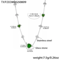 Collier cœur en acier inoxydable argenté avec pierre en verre verte et dimensions - Argent Vert Cœur Pierre de Verre
