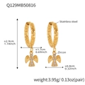 Goldene Creolen aus Edelstahl mit Engel-Anhänger, Zirkonia und gehämmerter Textur - Gehämmerter Creolen-Stil (Q129)