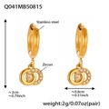 Goldene Doppelring-Ohrringe aus Edelstahl mit Zirkonia-Inlay und 18k Goldbeschichtung - Gold Kreuzender Ring Anhänger Stil (Q041)