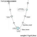 Collier cœur en acier inoxydable argenté avec pierres de verre bleu clair et breloques - Argent Bleu Cœur Pierre de Verre