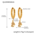 18k gold plated stainless steel cat earrings with shiny 5A zircon stones for women - Textured Hoop Cat Style (Q120) / Gold