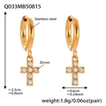 Boucles d'oreilles croix en acier plaqué or 18 carats avec zircons ronds brillants - Pendentif Croix Créole Ronde Dorée (Q033)