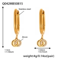 18k vergoldete Edelstahl-Ohrringe mit Doppelring-Anhängern und Zirkonia-Steinen - Gold Ineinandergreifende Doppelring U-Form Stil (Q042)