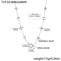 Collier cœur en verre rose avec chaîne fine en acier inoxydable argenté de 42 cm - Argent Rosa Cœur Pierre de Verre