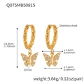 Boucles d'oreilles créoles papillon en acier inoxydable plaqué or 18 carats et zircons - Q075-Boucles d'oreilles Papillon Doré Zircon