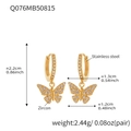 Boucles d'oreilles papillon en acier doré 18k avec incrustations de zircon - Q076-Boucles d'oreilles Papillon Doré Plein Zircon