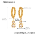 Golden stainless steel cat drop earrings with shimmering 5A zircon stones and hammered texture - Double Zircon Cat Style (Q124) / Gold