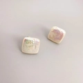 Baroque square pearl stud earrings with rainbow luster on a minimalist grey background - Square Pearl Studs Pair