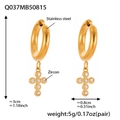Boucles d'oreilles croix dorées en acier inoxydable avec pierres de zircon 5A luxe - Boucles d'Oreilles Croix en Acier Inoxydable Poli Dorées (Q037)