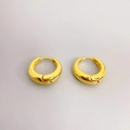 Detail of 18K gold plated chunky hoop earrings with high polish and hinged closure - Large / Gold