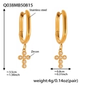 Boucles d'oreilles créoles en acier doré avec pendentif croix en zircon 5A - Boucles d'Oreilles Croix Créoles Ovales Dorées (Q038)