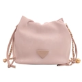 Pink drawstring bucket bag with gold chain strap and soft pleated PU leather finish - Without Pendant / Purple