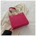 Rose pink quilted chain crossbody bag with geometric rhombus texture on white blazer - Rose Pink