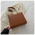 Minimalist brown crossbody bag with geometric cube texture and gold chain strap - Brown