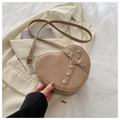 Light brown heart-shaped crossbody bag with metal rivets and leather cross straps - Khaki