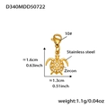 Golden stainless steel sea turtle pendant with zircon inlay and dimensions - Gold Turtle Pendant (D340)
